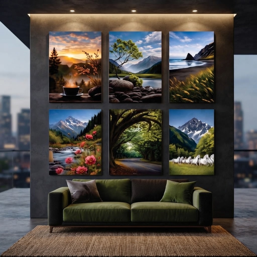 Set of 6 Premium Wall Art Photo Tiles – Modern Home Decor Sets 8x11