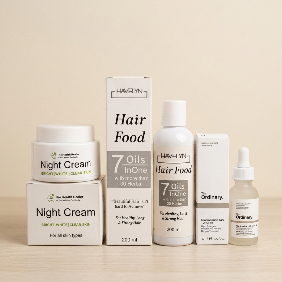 3 in 1 Skin Care, Hair Care Bundle - Hair Oil, Night Creams and Niacinamide Serum thumbnail 2