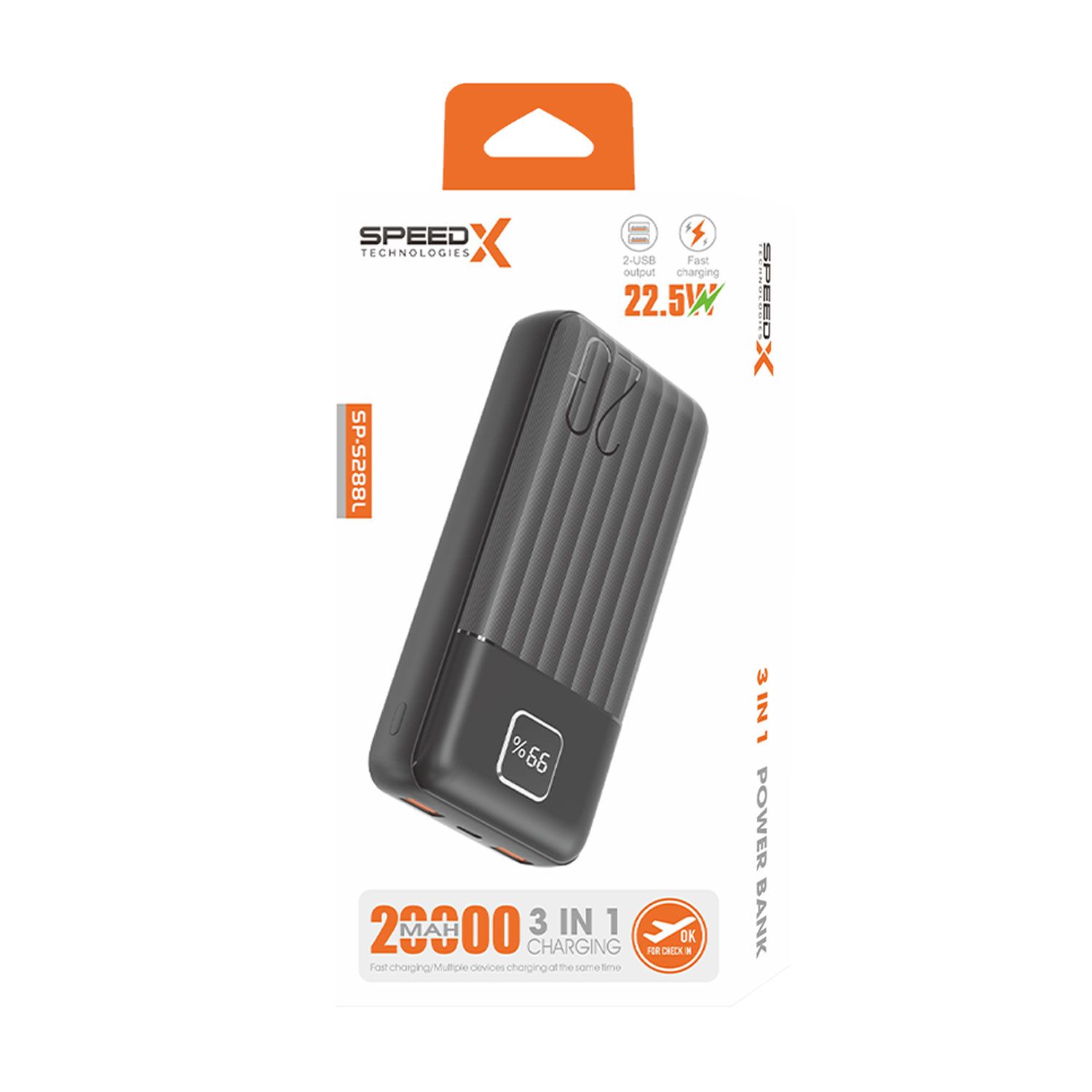 Speedx SP-S288L 3in1 (22.5W) 20000mAh Fast Charging Power Bank - Electronics Accessory Designed For Device Charging thumbnail 2