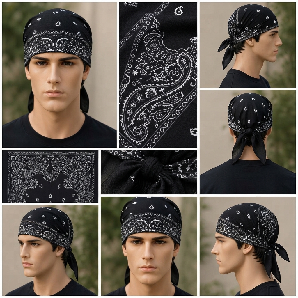 Cotton Bandana Featuring A Classic White Paisley And Floral Pattern - Apparel Accessory For Fashion Styling And Daily Wardrobe Routine thumbnail 2