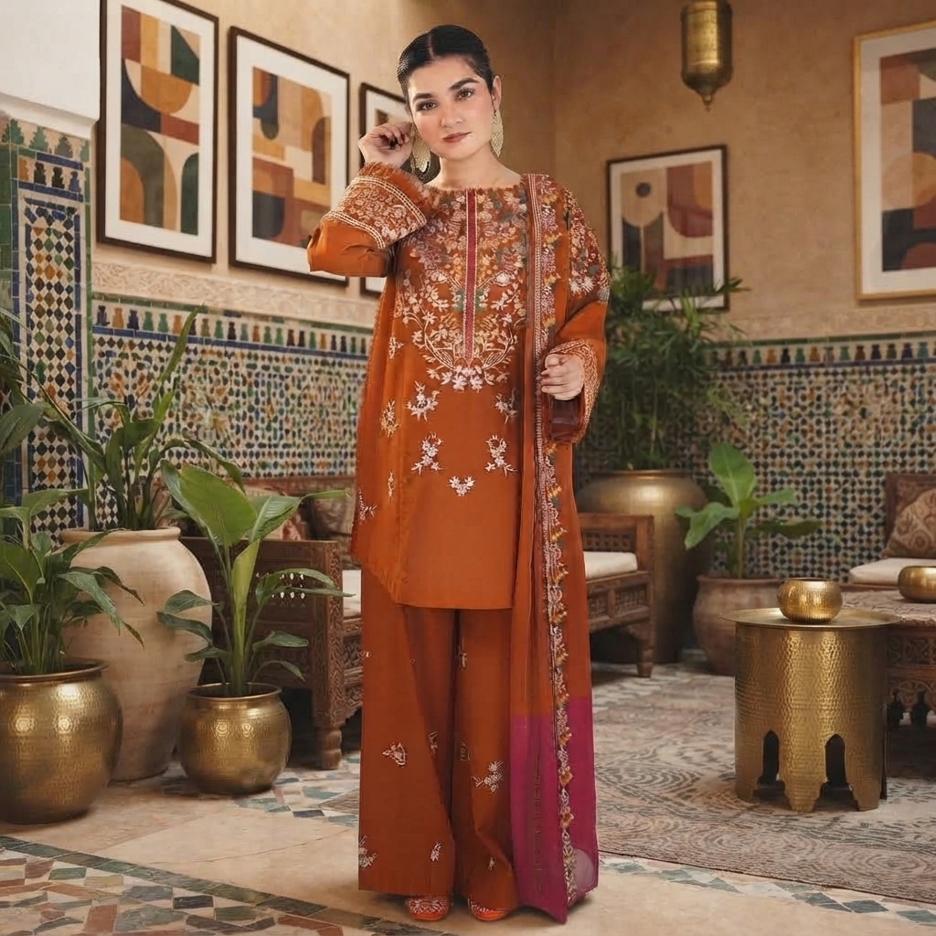 Zellbury 3-Piece Embroidered Dhanak Suit - Apparel Accessory Designed For Fashion Styling And Daily Wardrobe Routine thumbnail 3