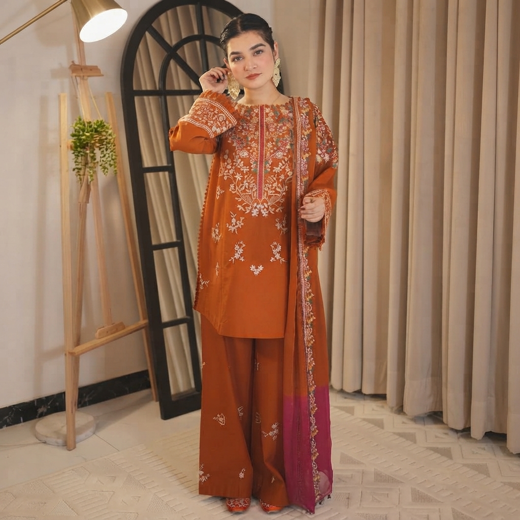 Zellbury 3-Piece Embroidered Dhanak Suit - Apparel Accessory Designed For Fashion Styling And Daily Wardrobe Routine thumbnail 2