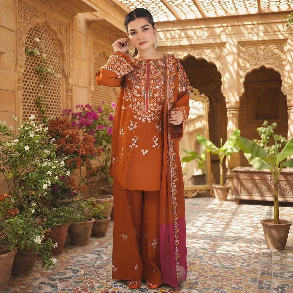 Zellbury 3-Piece Embroidered Dhanak Suit - Buy Online in Pakistan at Zenbu Store