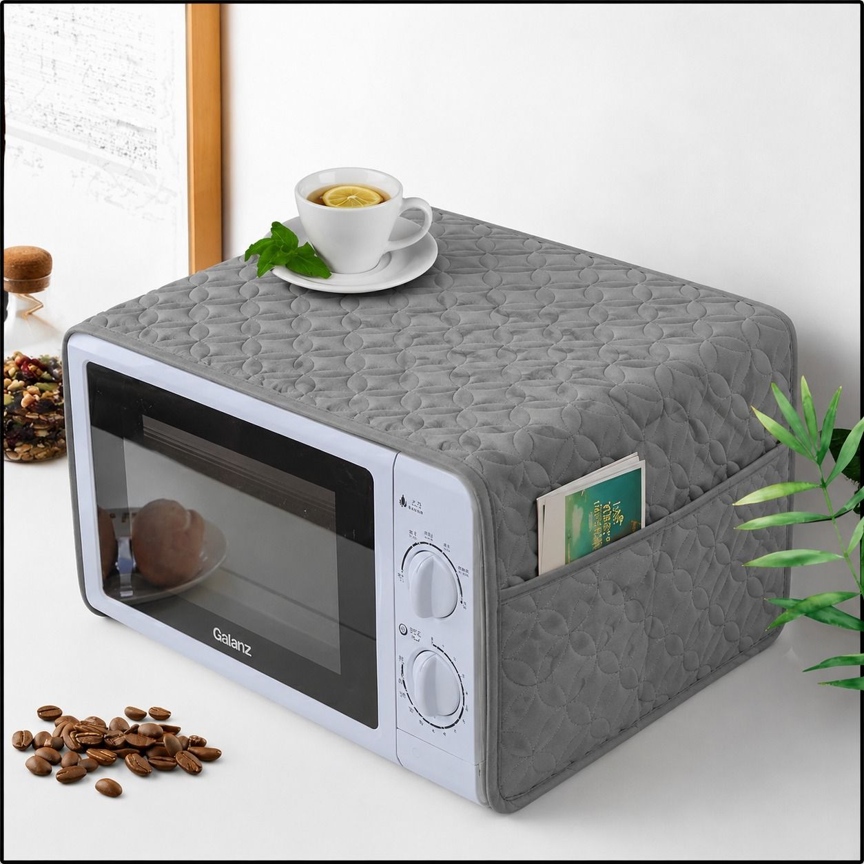 Ultrasonic Quilted Microwave & Oven Top Dust Cover – Protective Kitchen Appliance Cover thumbnail 2