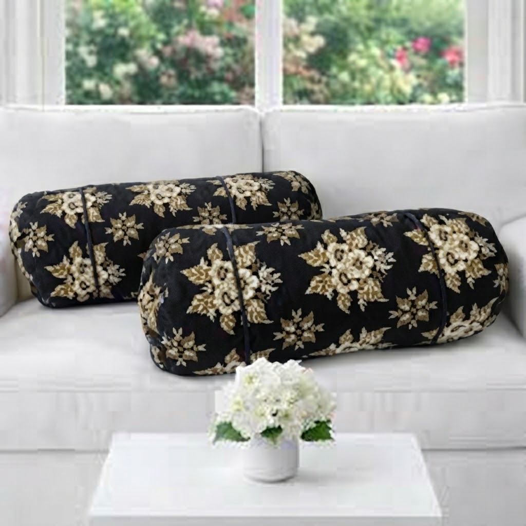 Luxury 2 Piece Soft Velvet Jacquard Gol Pillow Cover Set 36 x 17 Easy Washable Floral Design thumbnail 3