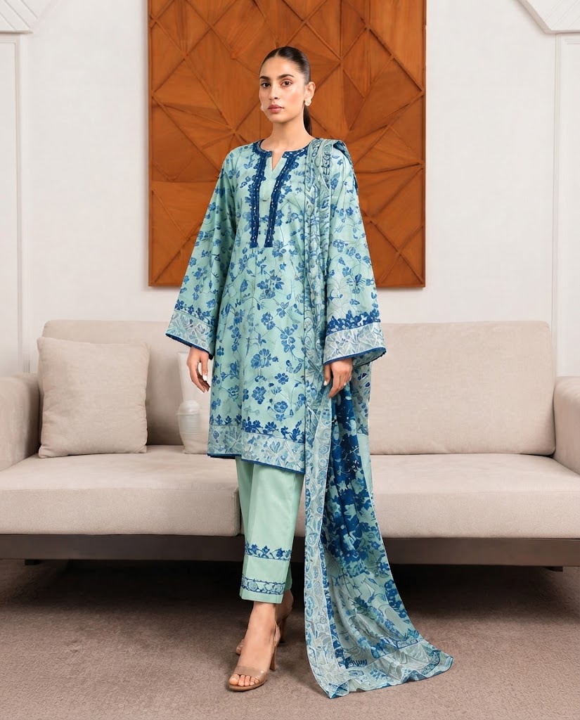 Farah Printed 3-Piece Lawn Suit with Printed Dupatta thumbnail 2