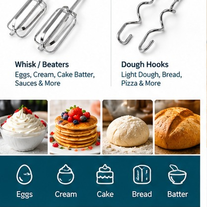 7-Speed Electric Hand Mixer / Egg Beater – Multi-Speed Handheld Mixer for Baking & Kitchen Use thumbnail 3
