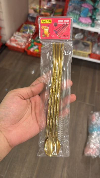 4 Pcs - Gold Straw Spoon Set With Cleaning Brush - Kitchen Accessory Designed For Dining And Daily Utility Routine thumbnail 4