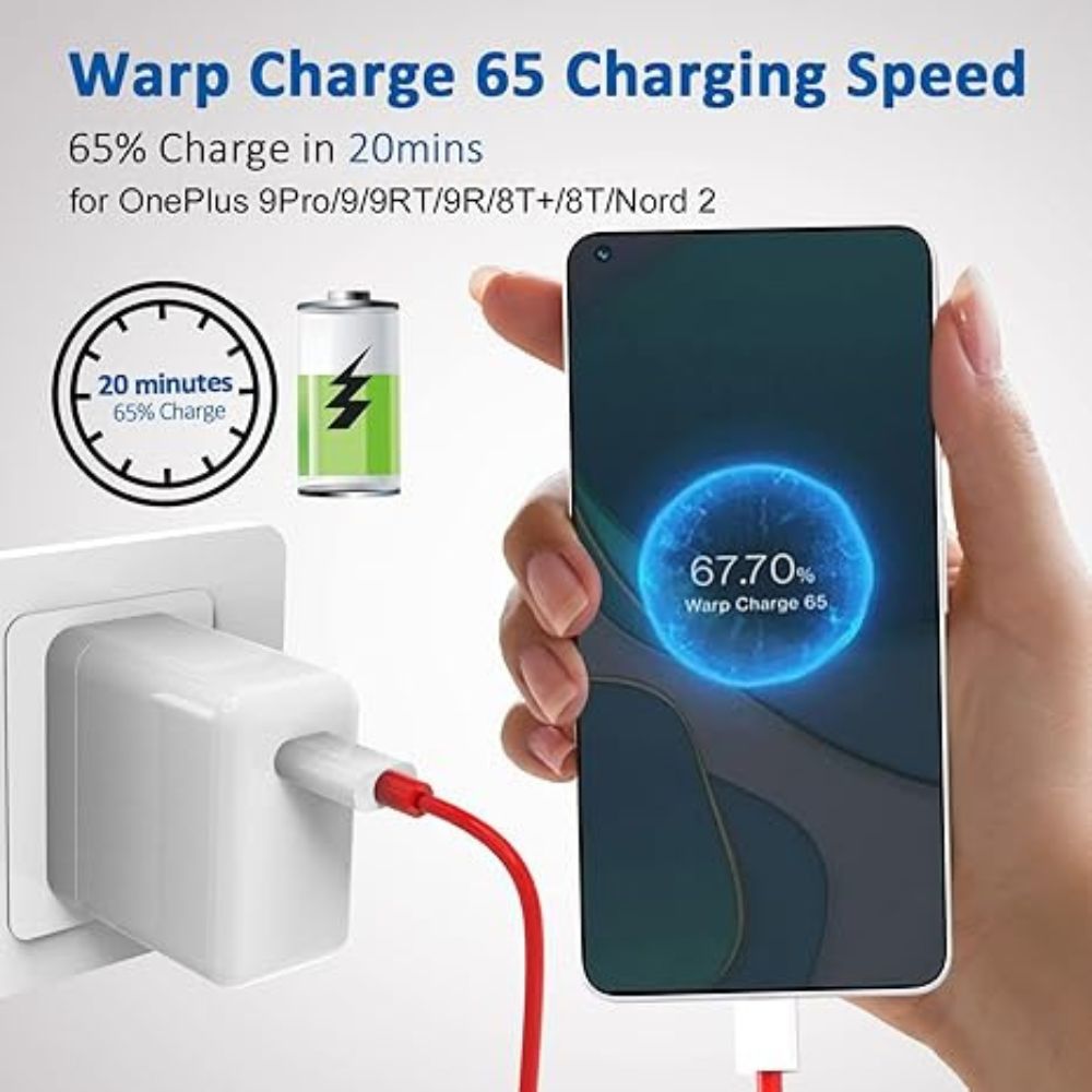 65w Original Oneplus Super Fast Warp Charge (eu Pin) With Usb Type C To Type C Cable