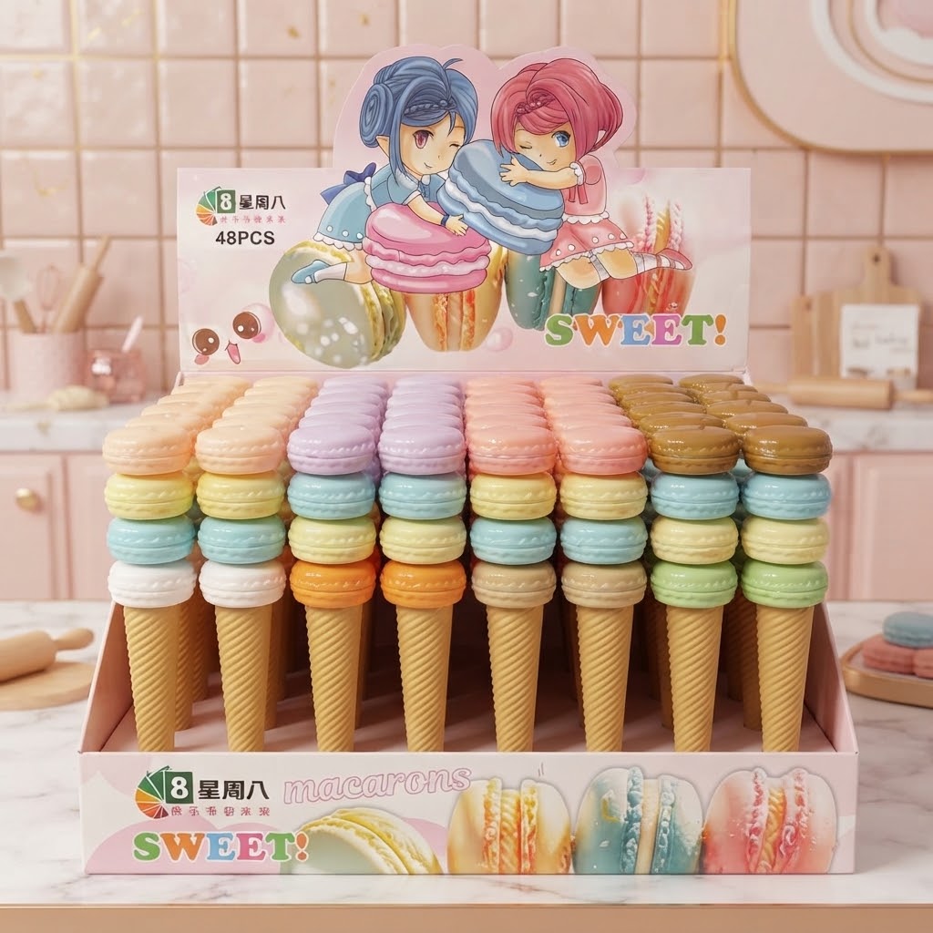 Macaron Shape Stationery Pen – Cute Pastel Retractable Gel Ink Pen mix color thumbnail 2