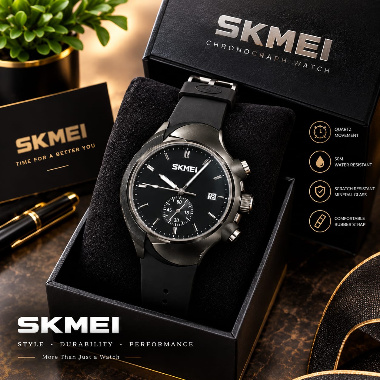 SKMEI Men’s Watch With Box– Stylish & Durable Waterproof Wristwatch thumbnail 3