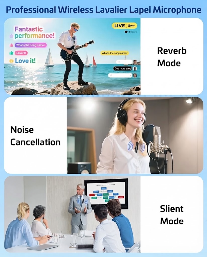 K11 Dual Wireless Lavalier Microphone for iPhone & Android – Dual Clip-On Bluetooth Mic, 2-Person Wireless Microphone with Reverb, Noise Reduction, Clear Sound for TikTok, YouTube, Vlogging, Podcast & Interviews thumbnail 3