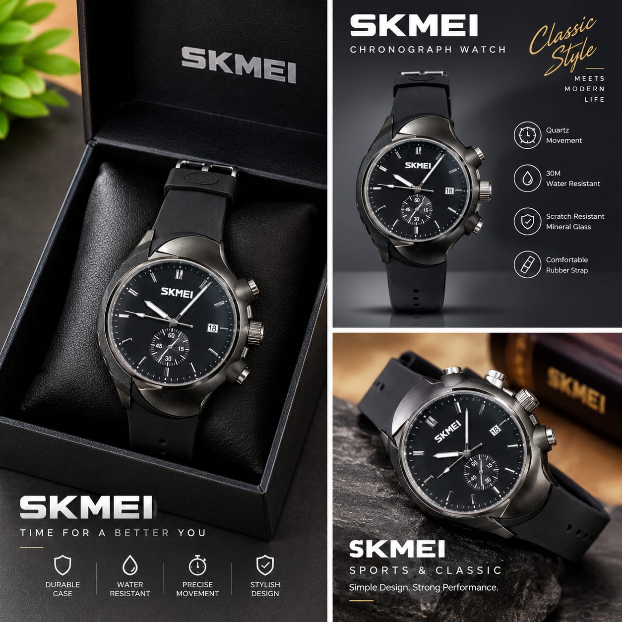 SKMEI Men’s Watch With Box– Stylish & Durable Waterproof Wristwatch thumbnail 2