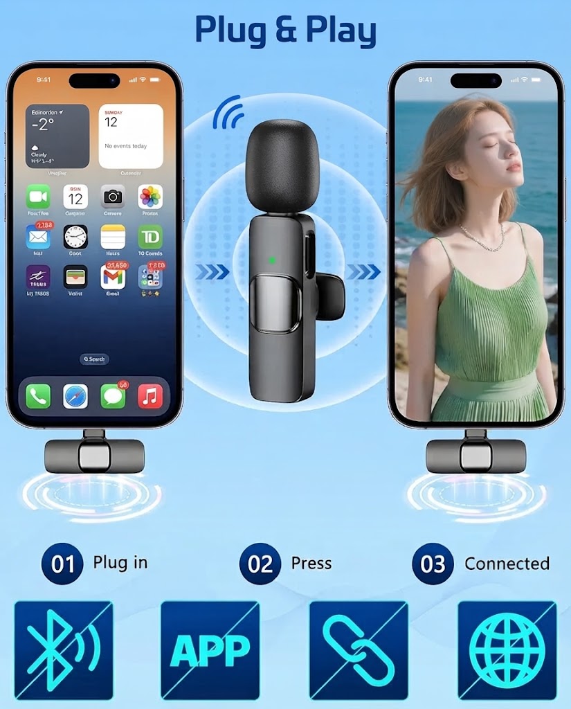 K11 Dual Wireless Lavalier Microphone for iPhone & Android – Dual Clip-On Bluetooth Mic, 2-Person Wireless Microphone with Reverb, Noise Reduction, Clear Sound for TikTok, YouTube, Vlogging, Podcast & Interviews thumbnail 2
