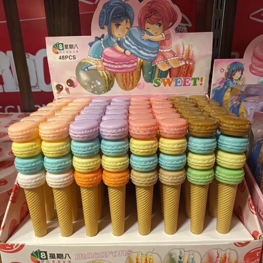 Macaron Shape Stationery Pen – Cute Pastel Retractable Gel Ink Pen mix color thumbnail 3