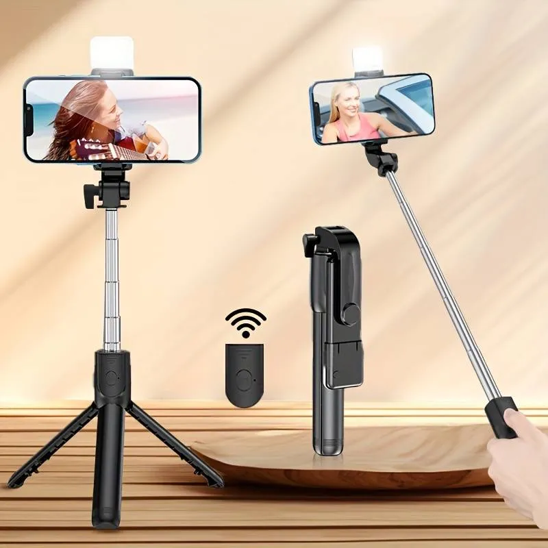R1S 3-in-1 Selfie Stick Tripod with LED Light & Bluetooth Remote thumbnail 3