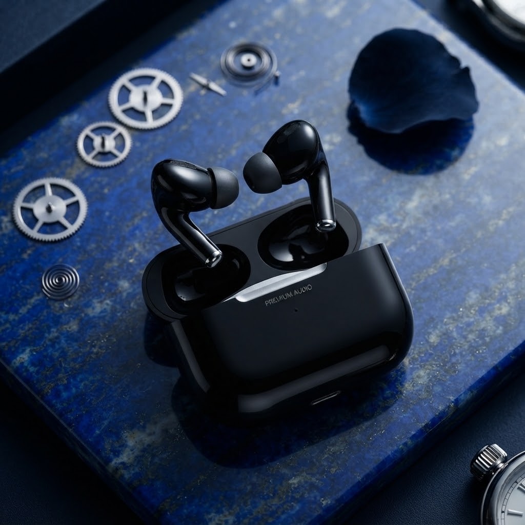 Premium Black AirPods – Wireless Bluetooth Earbuds with Smart Touch, Powerful Bass & Stylish .