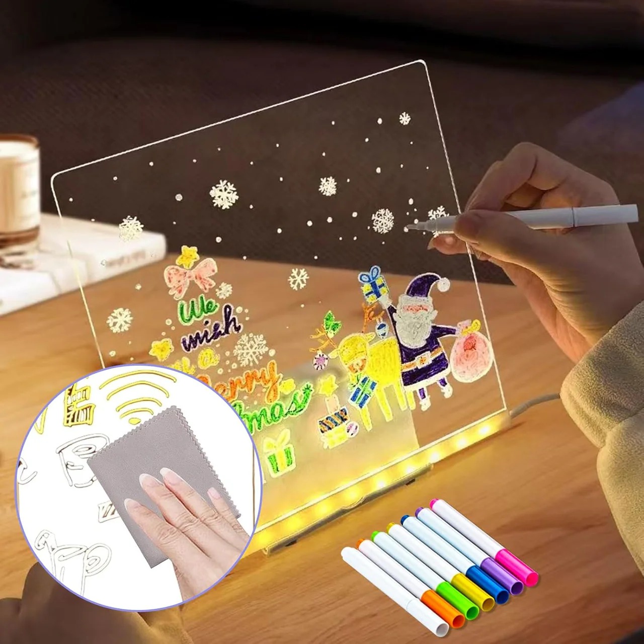 LED Light-up Acrylic Message/Erase Board with Markers size 15x15 thumbnail 2
