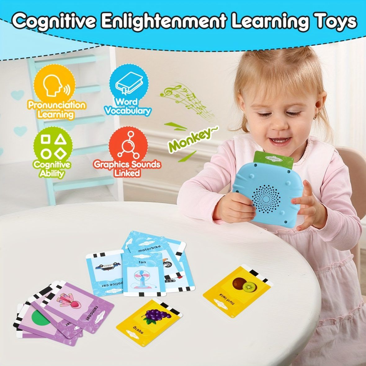 Multi-functional Interactive Flash Card Learning Toy for Toddlers 1 Reader unit and 112 cards thumbnail 4
