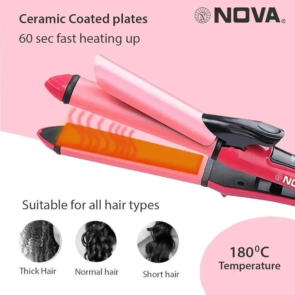 2in1 Nova Hair straightener & Curler | 2-in-1 Dual-Use Styling Tool with Quick Heat-Up Technology, Ceramic Plates for Smooth Straightening thumbnail 2