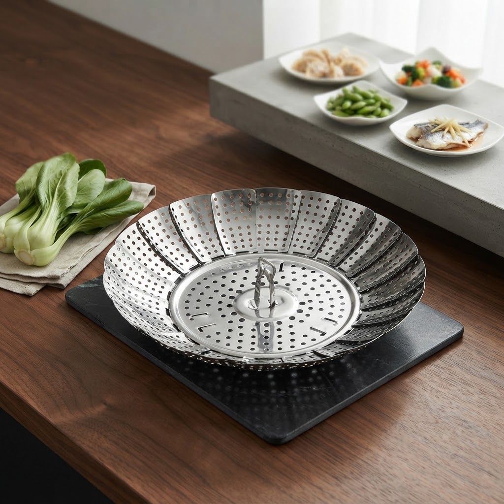 Multifunctional Stainless Cooking Steamer Foldable Kitchen Steamer Plate Anti-Scald Steamer Basket Deep Fryer Pot Strainer thumbnail 3