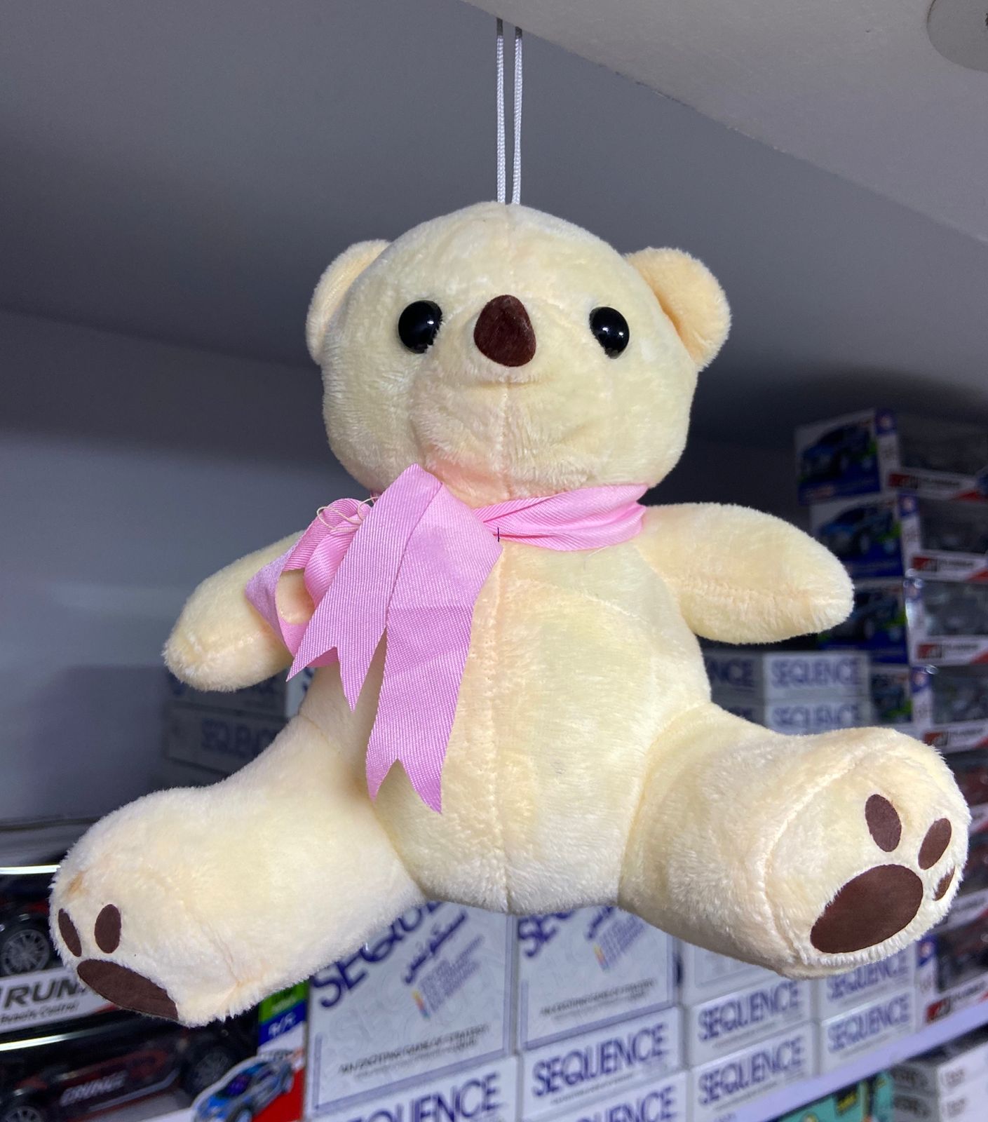 Cream Teddy Bear with Pink Scarf – Soft Huggable Stuffed Animal Toy -Plush Bear Tie view 3