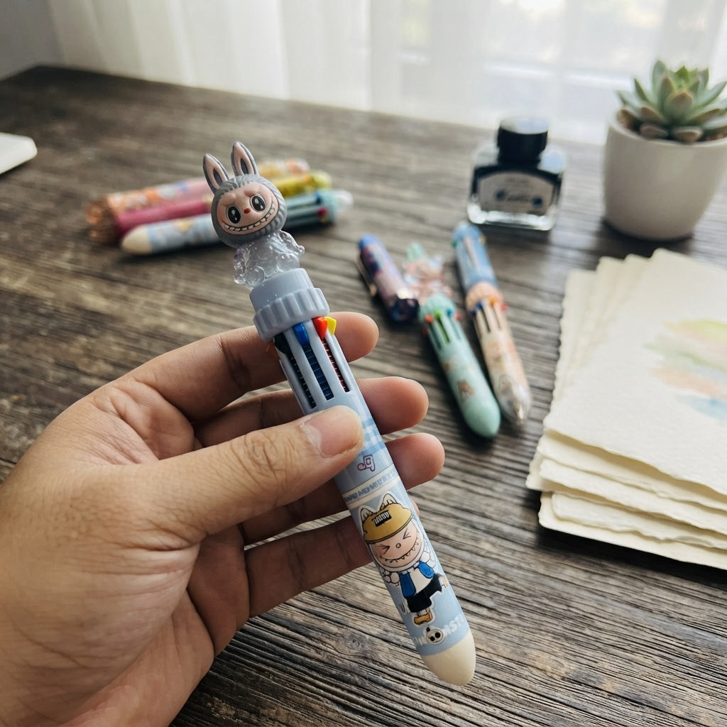 Labubu 10 Color Ballpoint Pen - Stationery Accessory Designed For Writing And Daily Office Routine (Random Color) thumbnail 3