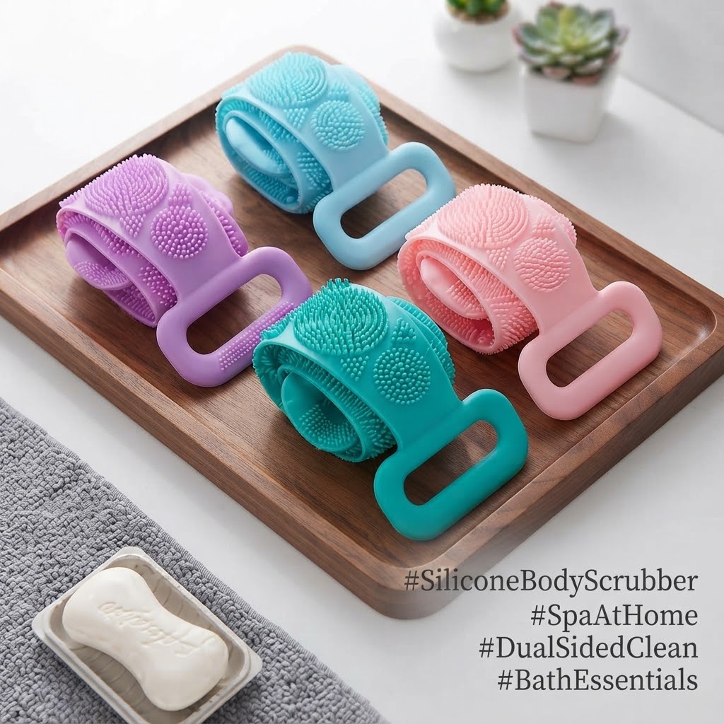 Silicone Back Scrubber Body Brush – Dual-Sided Exfoliating Shower & Massage Strap (random color) thumbnail 2