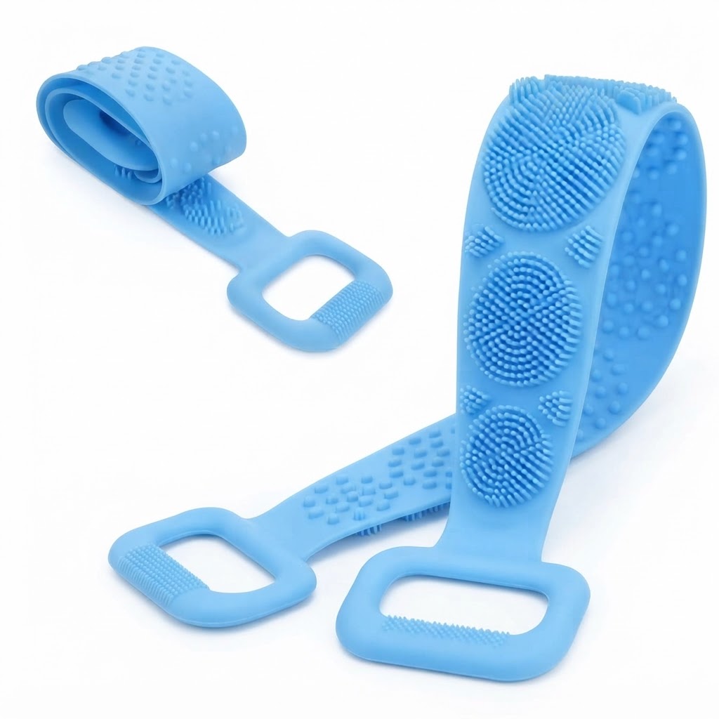 Silicone Back Scrubber Body Brush – Dual-Sided Exfoliating Shower & Massage Strap (random color) thumbnail 3