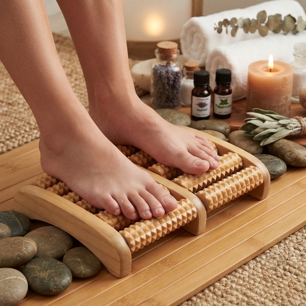Wooden Foot Massager Roller for Reflexology and Stress Relief thumbnail 2