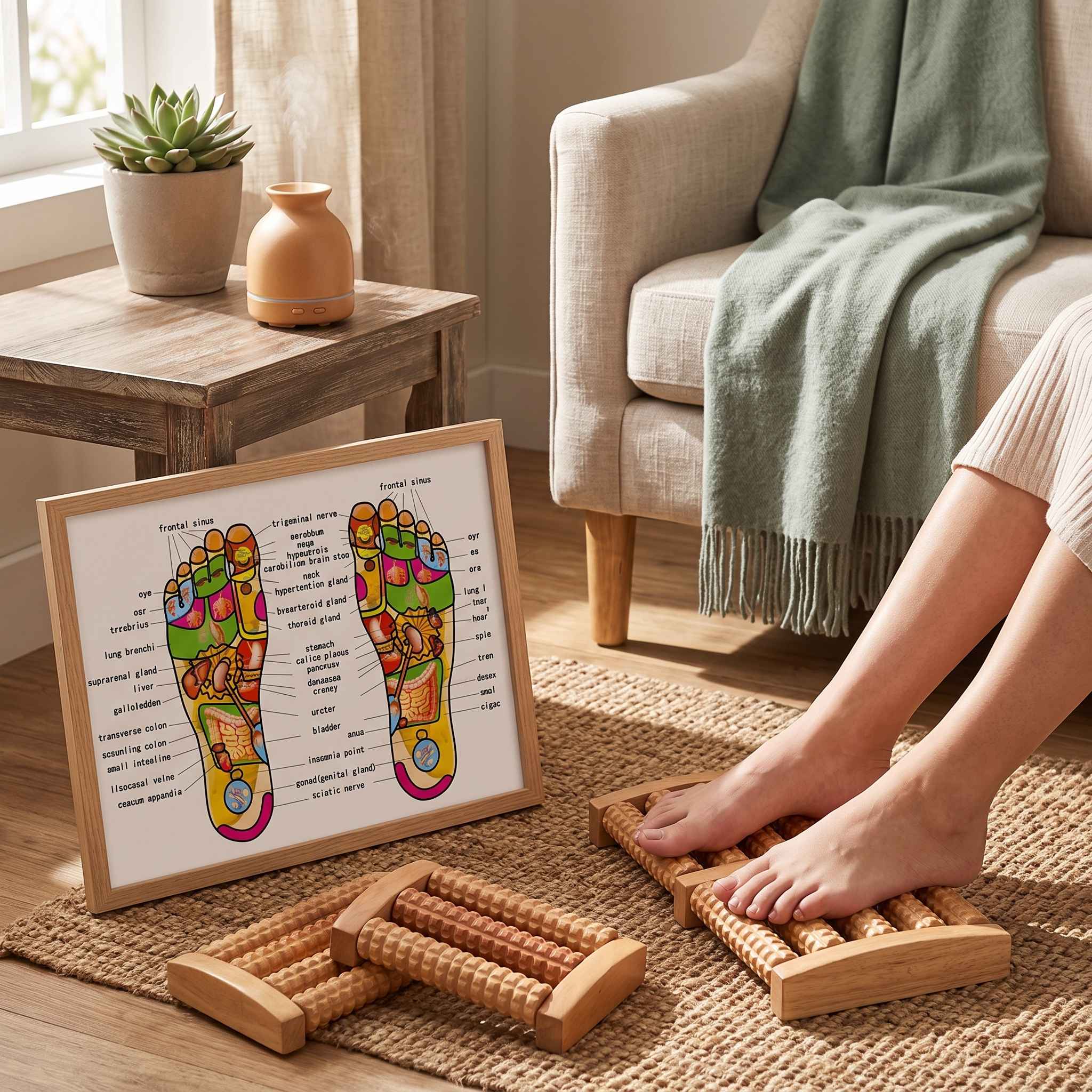 Traditional Wooden Roller Foot Massager Durable Natural Wood Design For Relaxation Stress Relief And Improved Blood Circulation wooden material thumbnail 3