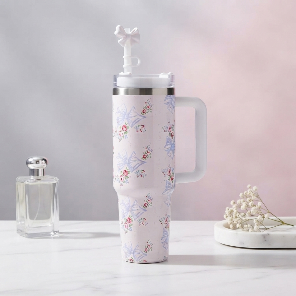 Premium 40Oz Bow Tumbler High Quality Thermal Insulated Travel Mug thumbnail 3