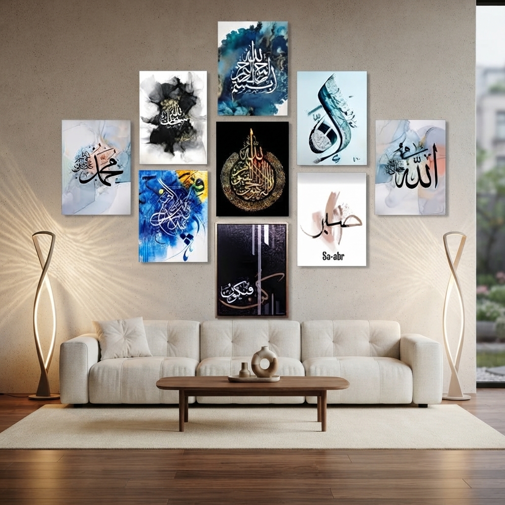Set Of 9 Islamic Premium Wall Art Photo Tiles Modern Picture Frames For Home Decor Gallery Walls And Living Room Display