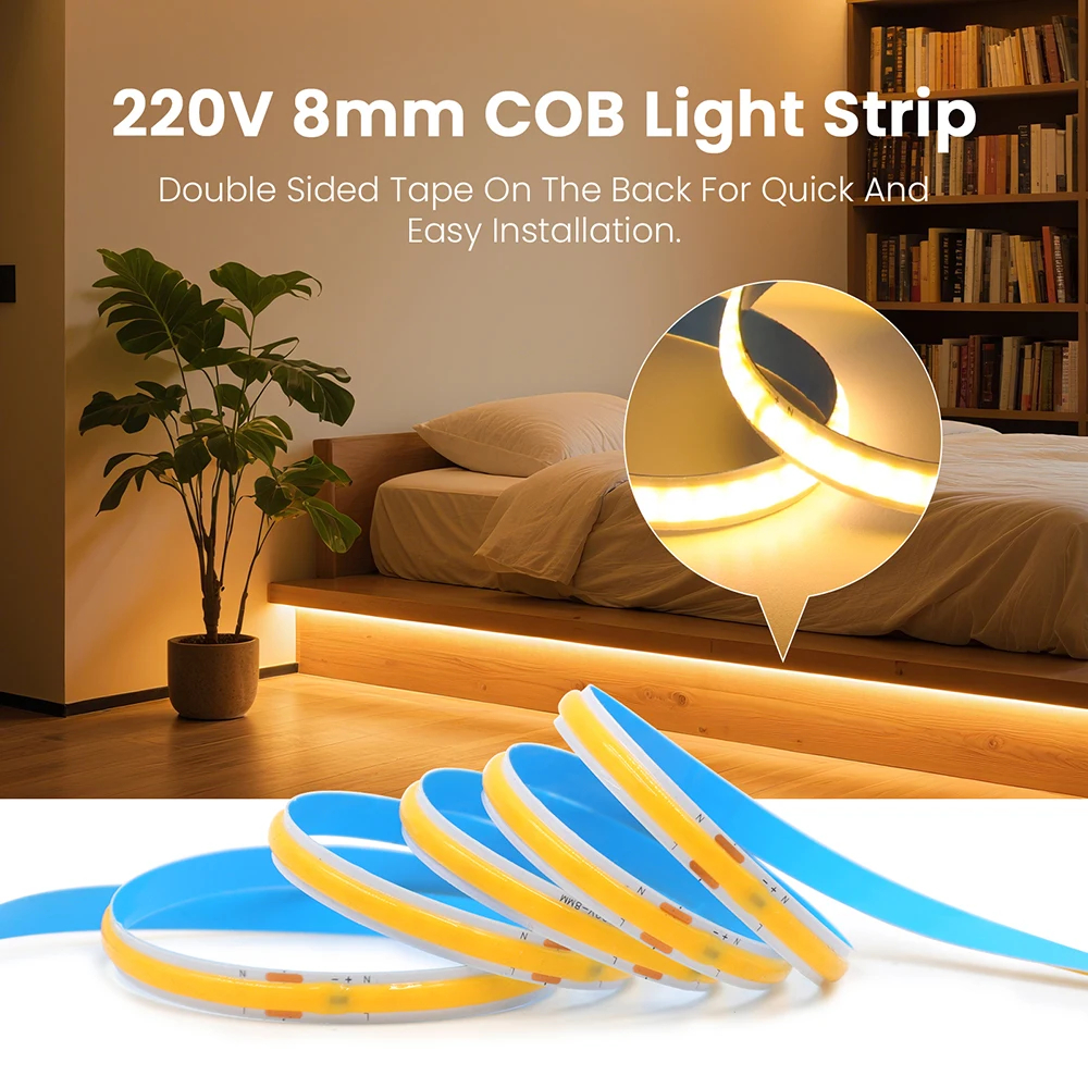 10M 220V COB LED Profile Strip Light - Super Bright 240LEDs/M