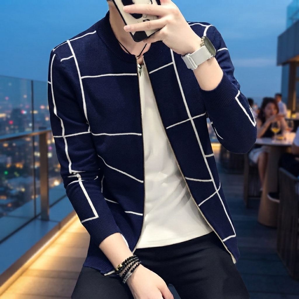 Men's Grid Pattern Casual Jacket Stylish Grid Pattern Outerwear For Men Modern Casual Jacket thumbnail 2