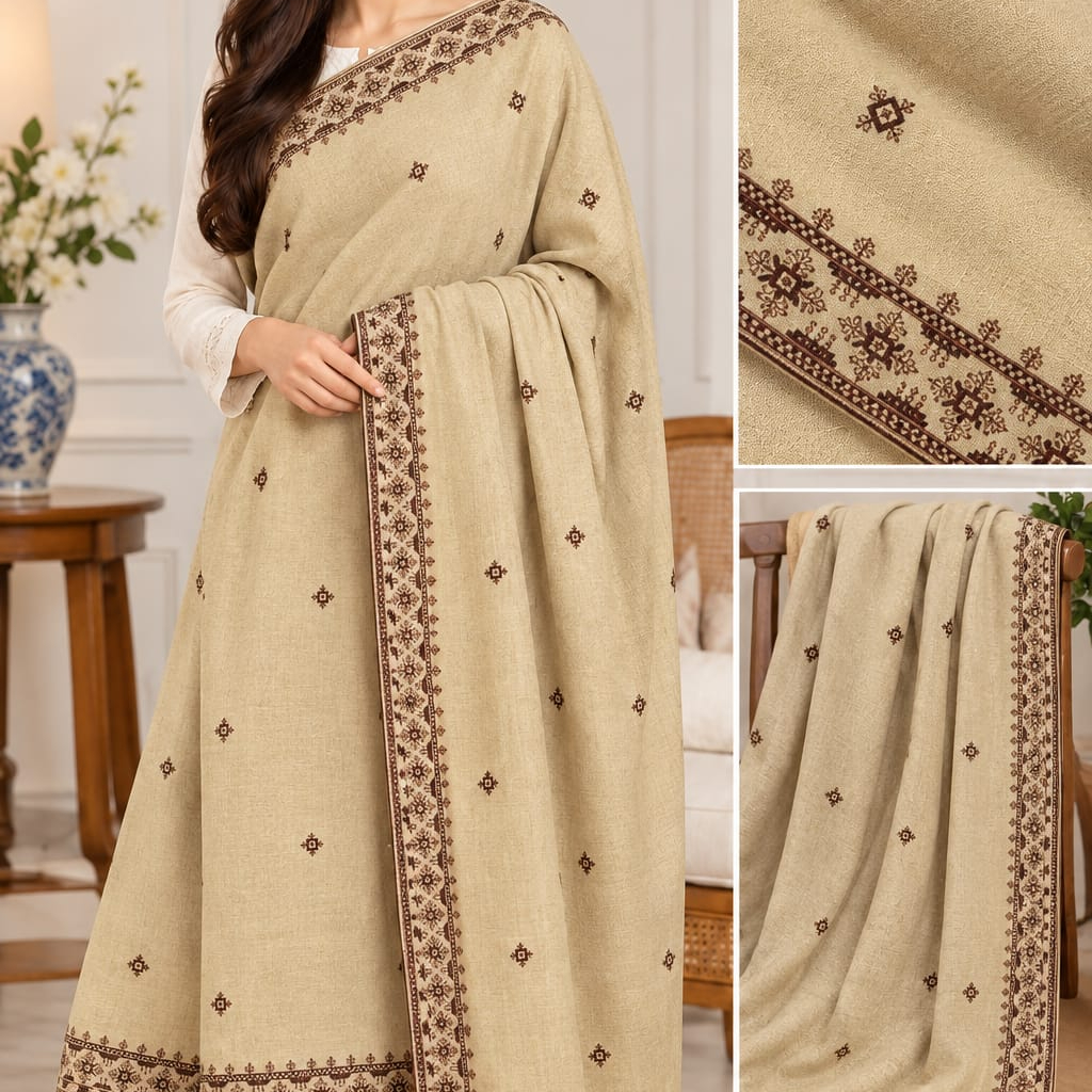 Premium Embroidered Wool Shawl – Elegant Warm Winter Wrap for Women thumbnail 3
