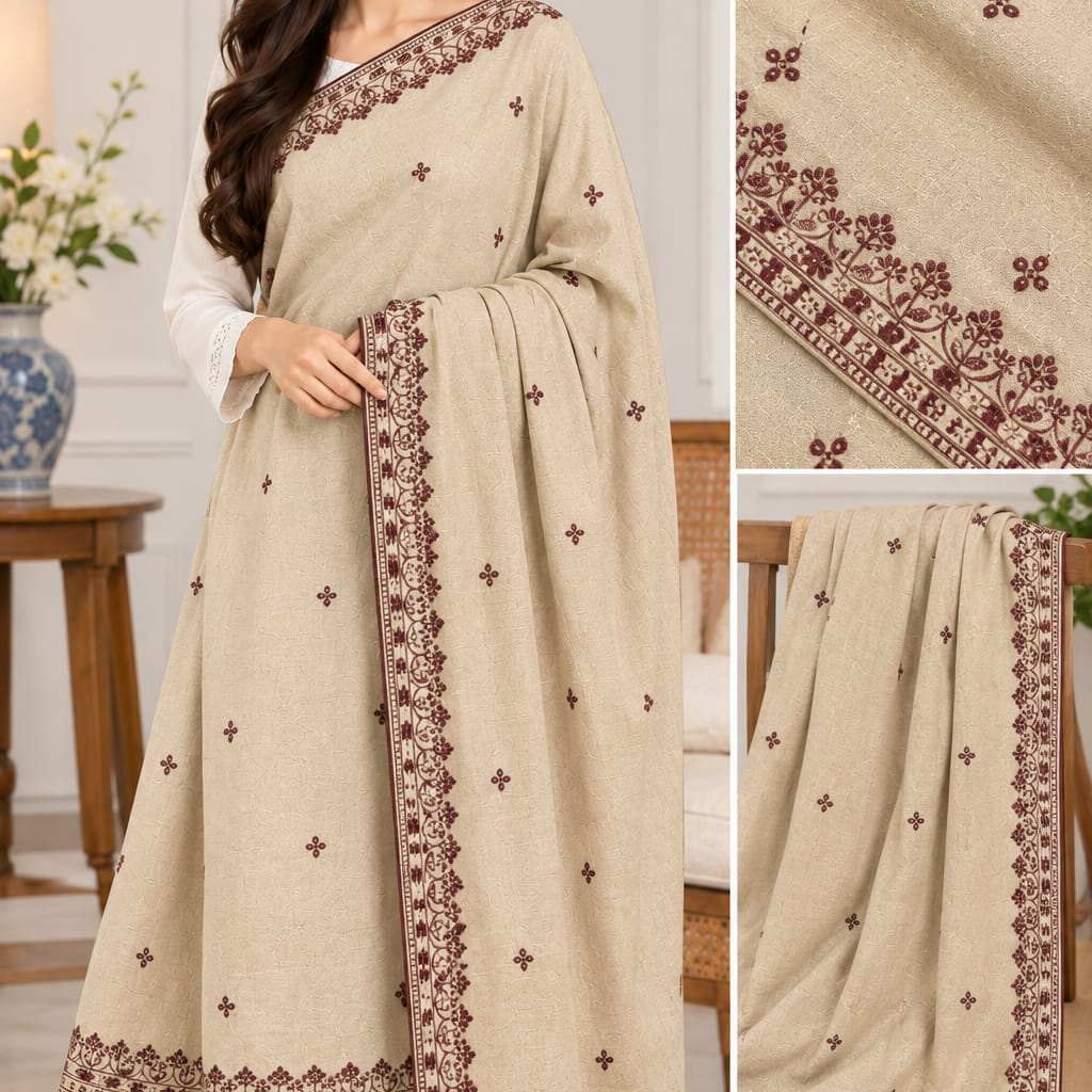 Premium Embroidered Wool Shawl – Elegant Warm Winter Wrap for Women thumbnail 2