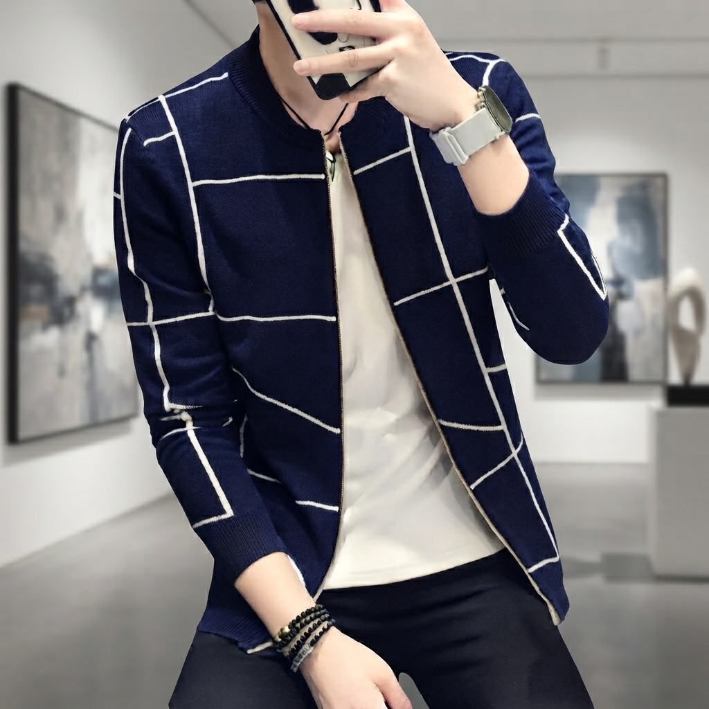 Men's Grid Pattern Casual Jacket Stylish Grid Pattern Outerwear For Men Modern Casual Jacket thumbnail 3