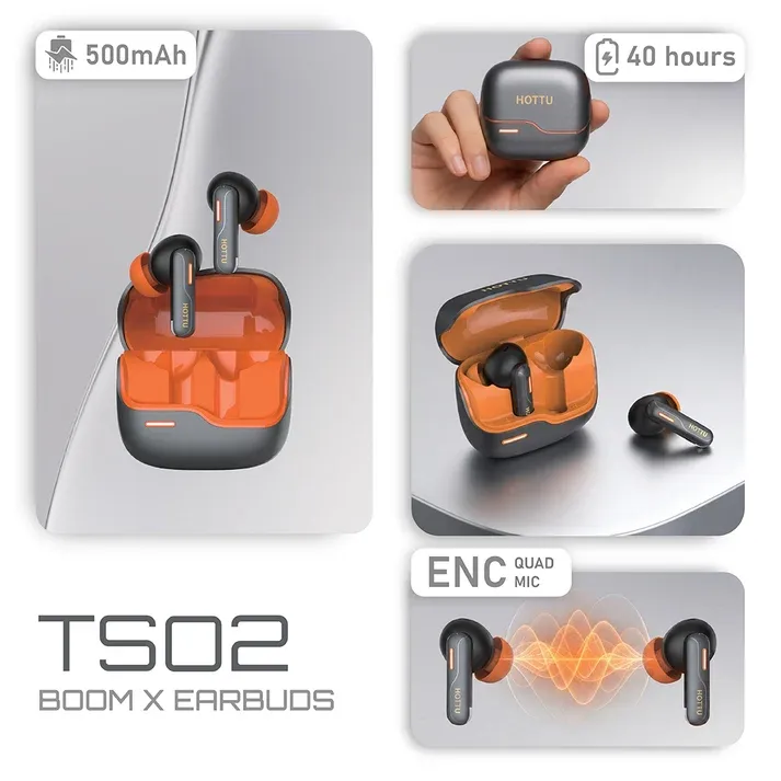 HOTTU TS02 Boom X True Wireless Earbuds – Quad Mic ENC, 40H Playtime & Deep Bass thumbnail 4