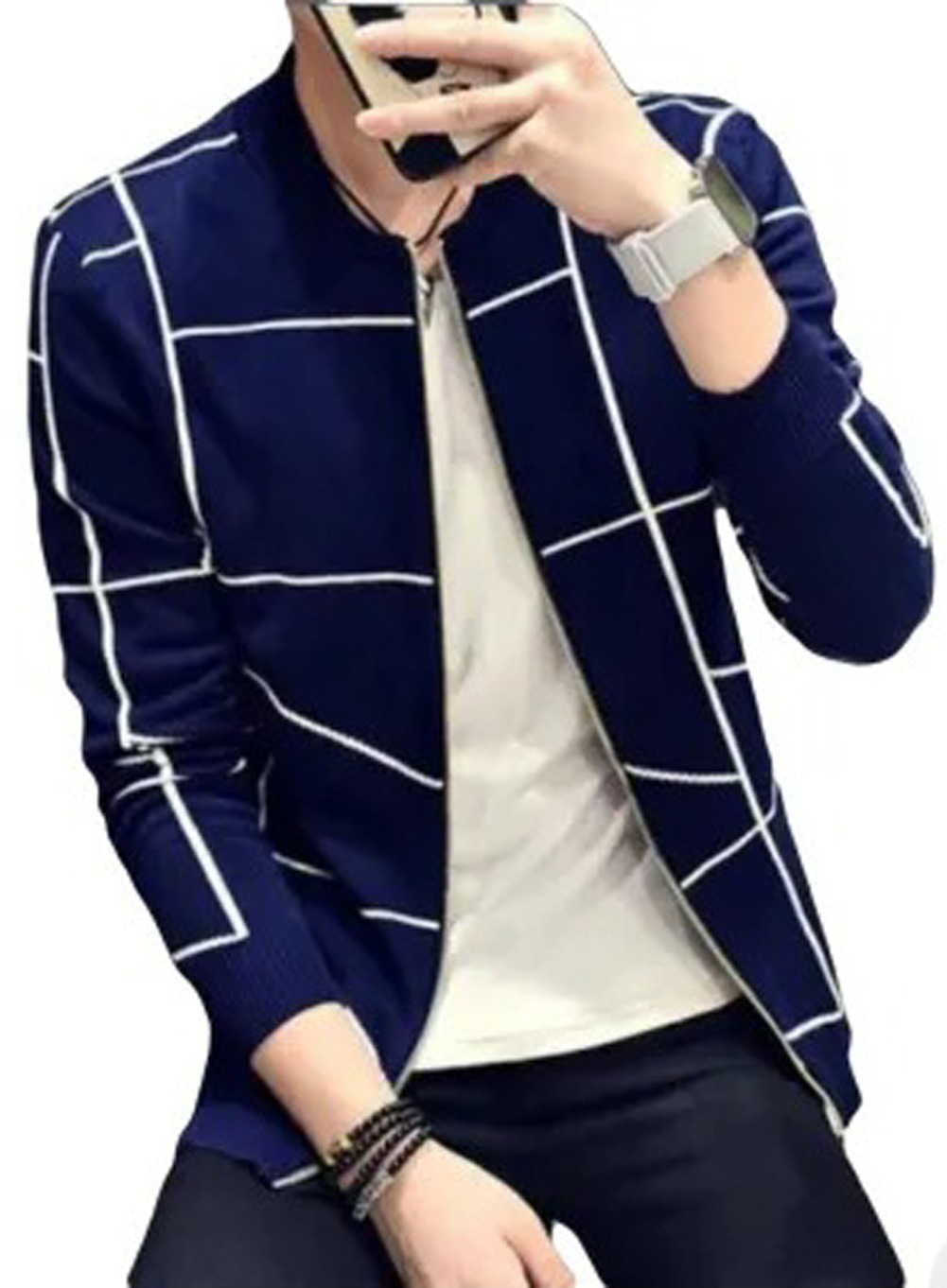 Men's Winter Zipper Jacket - Navy Blue