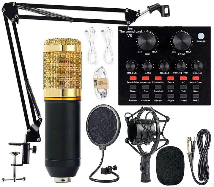 Premium V8 Pro Condenser Microphone Kit With Sound Card Professional Recording Microphone Set With Audio Sound Card For Streaming And Podcasting thumbnail 3