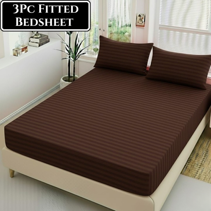 Luxury China Cotton Satin Striped Fitted Sheet Set with 2 Pillow Covers thumbnail 4