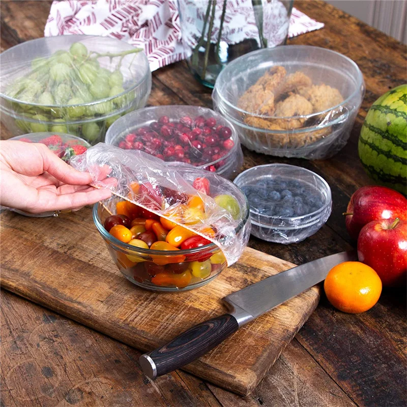 100Pcs - Disposable Food Cover Plastic Shopper Bags Elastic Bow Food Storage Wraps Fresh Keeping Bowls Plates Covers thumbnail 4