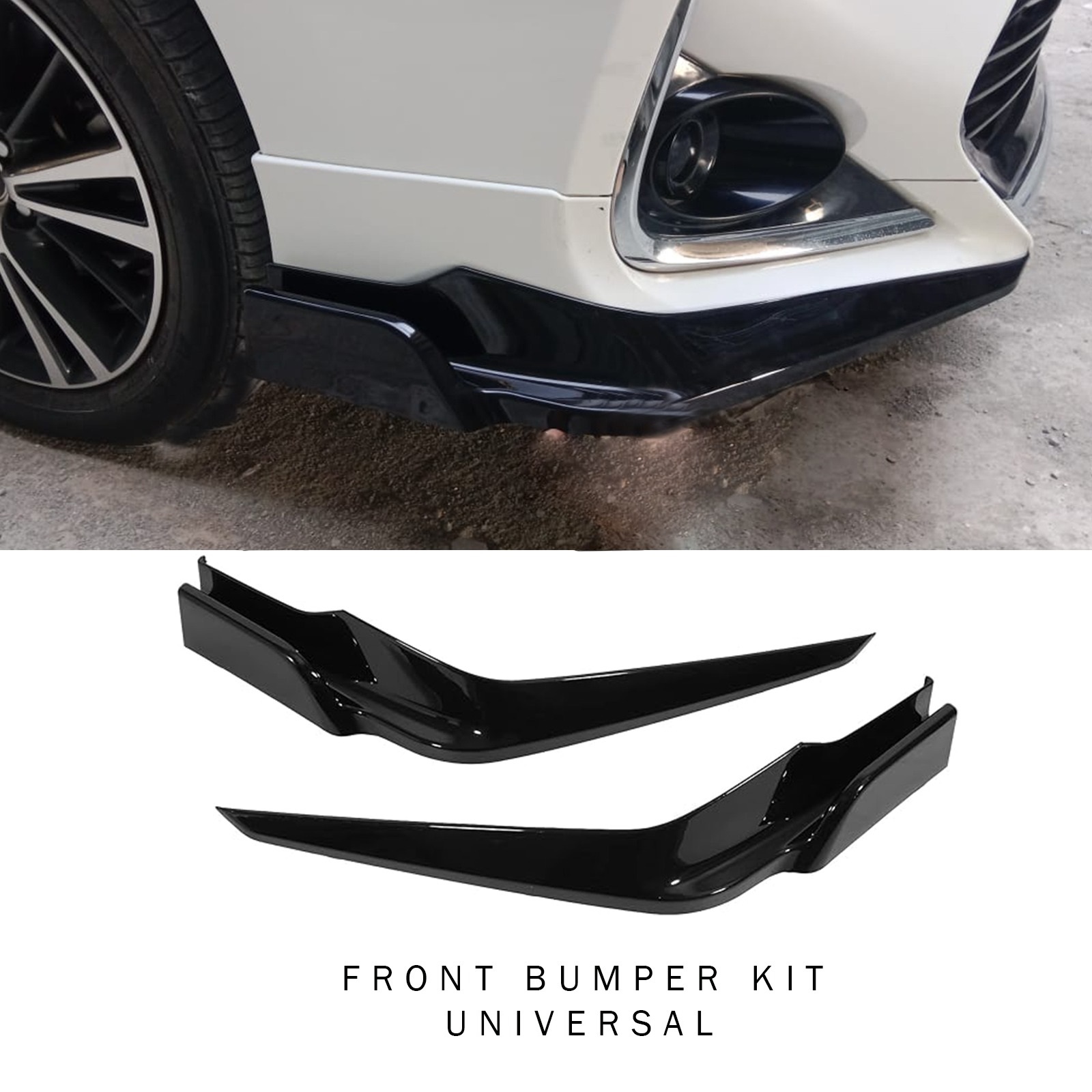 Universal Front Bumper Lip Corner Kit Protector Guard Splitter Fin Spoiler Canards - Glossy Black (Pair)