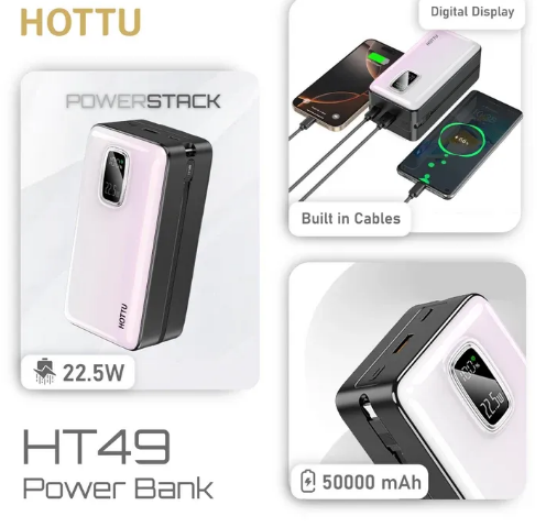 Hottu ht49 Power Stack 50000mAh 22.5w Fast Charging Bank with Built-in Cables view 4