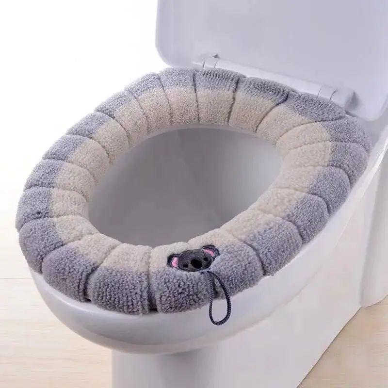 1Pc - Warm Toilet Seat Cover Soft Stretchable Cushioned Seat Pad Cozy Washable Universal Fit Warmth Protector For Winter (Random Color) thumbnail 5