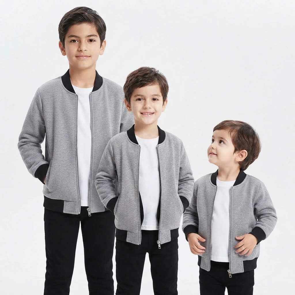 Kids Grey Bomber Zipper Jacket Casual Outerwear Long Sleeve Full Zip Up Daily Wear Winter Fashion - Buy Online in Pakistan at Zenbu Store