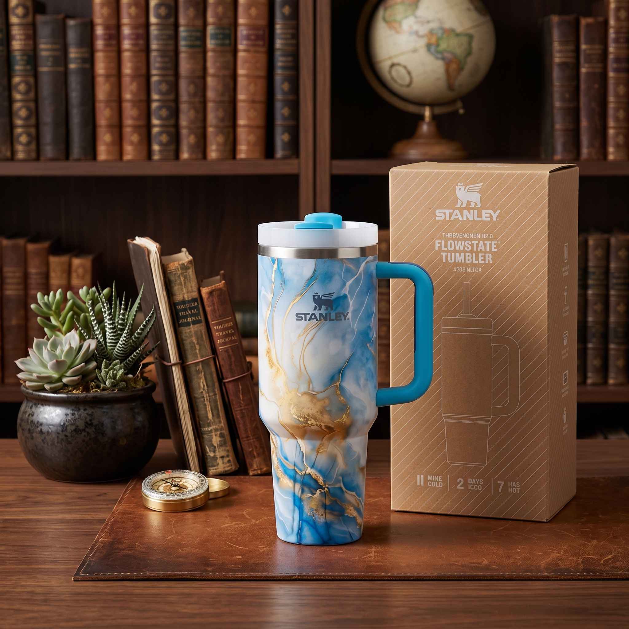 Stanley 40oz (1200ml) Premium Stainless Steel Tumbler - Blue/Yellow Marble Print