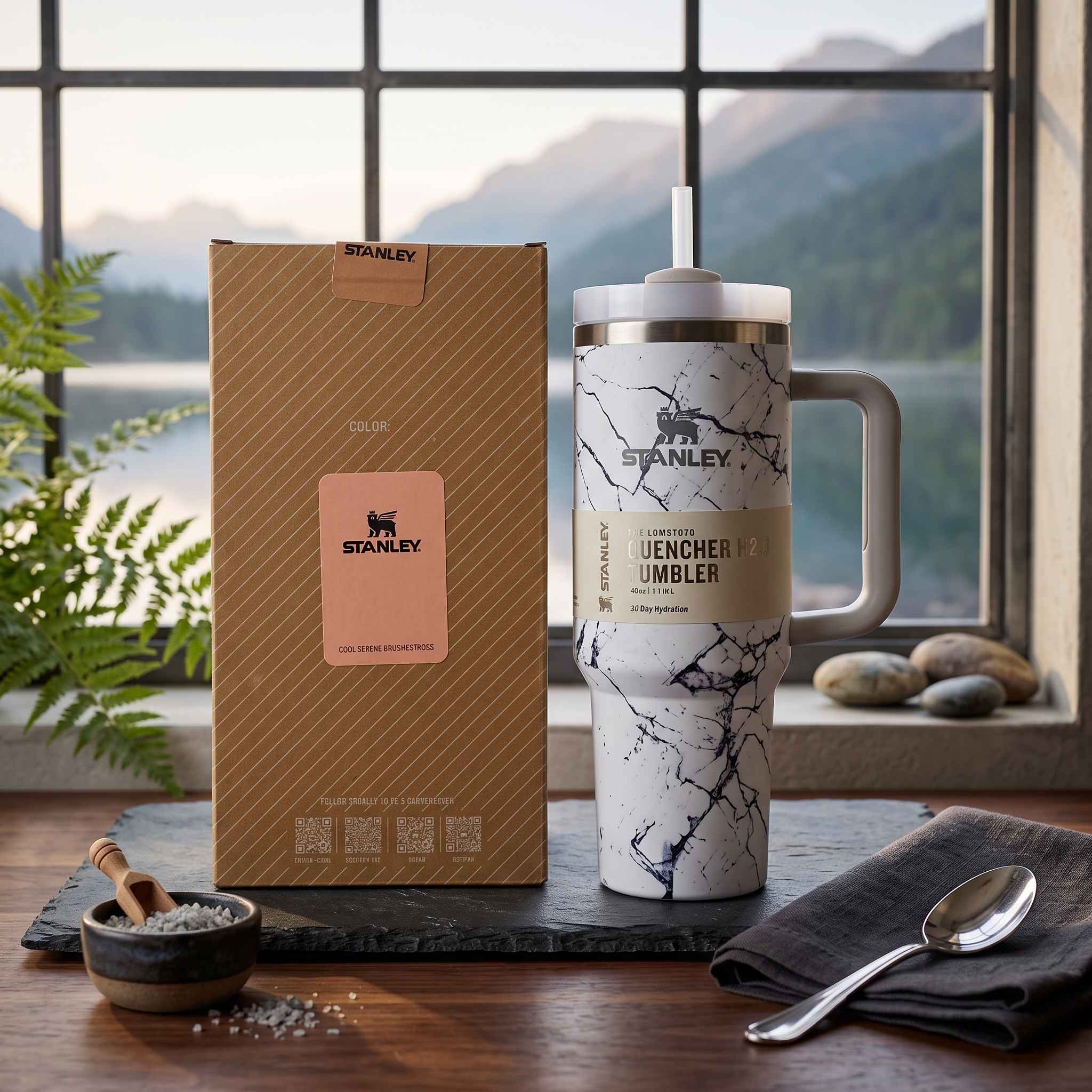Stanley 40oz (1200ml) Premium Stainless Steel Tumbler - White Marble thumbnail 2