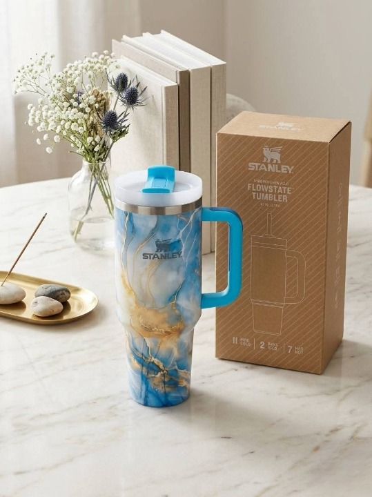 Stanley 40oz (1200ml) Premium Stainless Steel Tumbler - Blue/Yellow Marble Print thumbnail 2